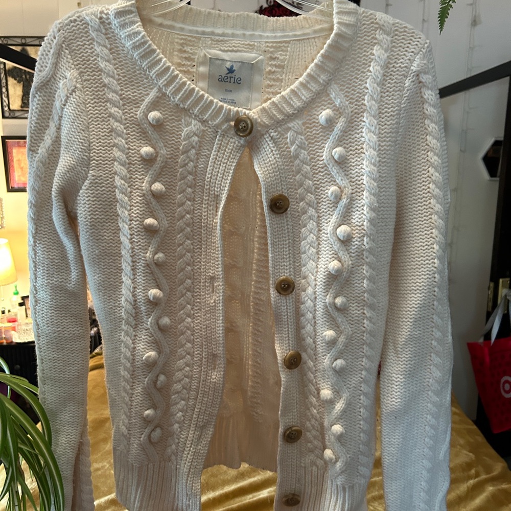 Aerie Women's White Button-Up Cardigan